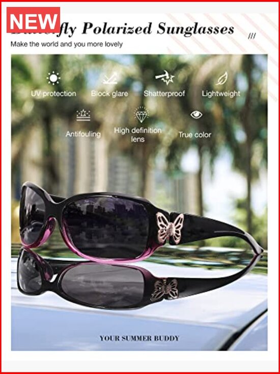 Polarized Butterfly Sunglasses for Women 99.99% UV Protection Wrap Around main image 5